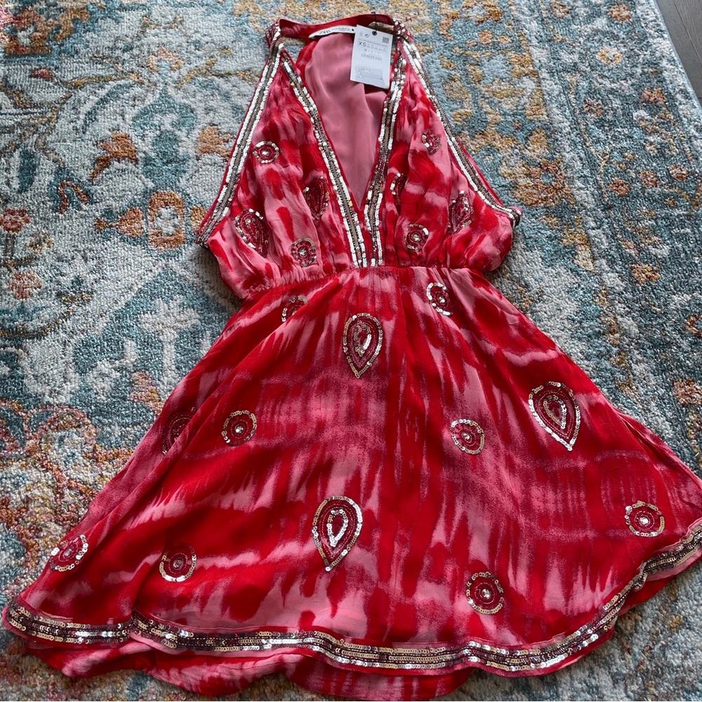 SOLD - Red and Pink Tie Dye Zara Dress